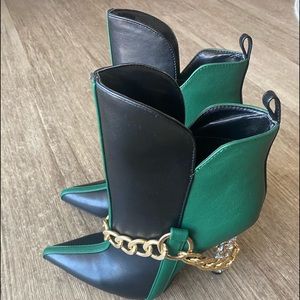 NEW Black & Green Fancy Heeled Boots